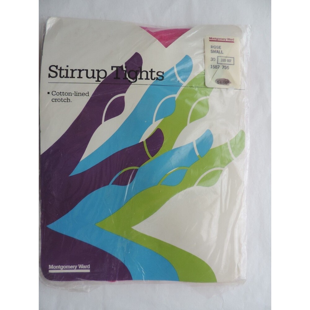 New VTG 80's Bright Rose Stirrup Dance Exercise Casual Wear Nylon Tights SZ S